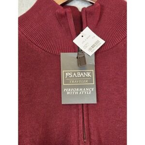 Jos A Bank Traveler Mens L Maroon Crew Neck Sweater Performance 1/4 Zip Pima NEW
